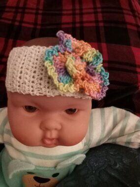 Reborn Baby Doll hand crocheted headband with flower